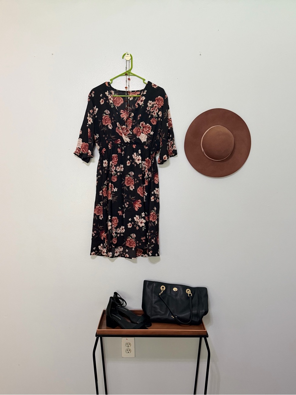 Floral Dress in Black with Rose Print
